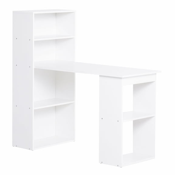 NEW Modern Home Office Desk with 6-Tier Storage Shelves, 47" Writing Table with Bookshelf, White
