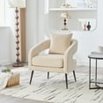 thumbnail image 1 of NEW Modern Upholstered Velvet Open Back Accent Chair Barrel Dining Chair with Metal Legs, Cozy Round Sofa Armchair for Living Room,Bedroom Reception Dining Room and Guestroom, Beige, 1 of 9