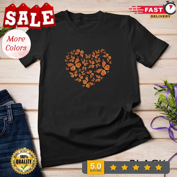 NEW/Monarch Butterfly Love Heart Tshirt Gift for Women and Girls Unisex T-shirt