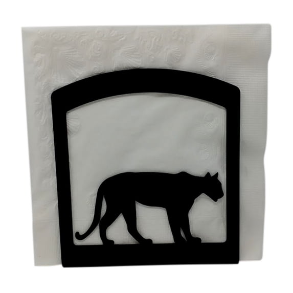 Napkin Holder with Metal Body and Mountain Lion Design, Black
