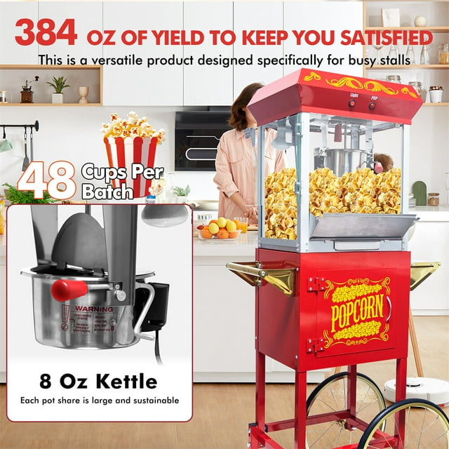 NEW Movie Theater Popcorn Machine Maker Popper with Cart and 8 oz Kettle