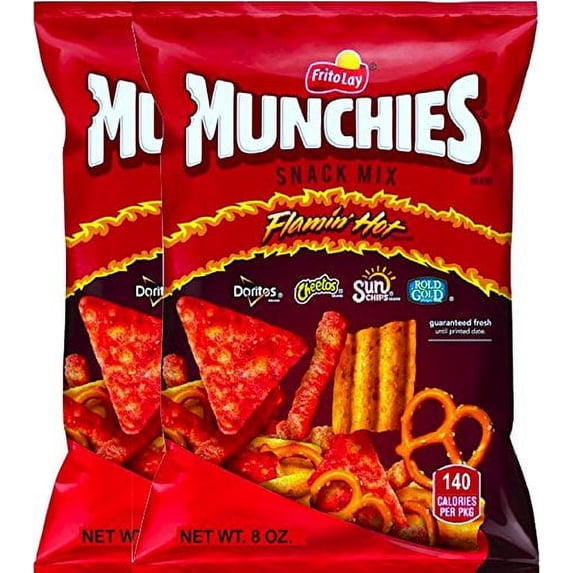 NEW Munchies Flaming Hot Snack Mix Doritos, Cheetos, Sun Chips, Rold GoldNet Wt 8 Oz. (2)