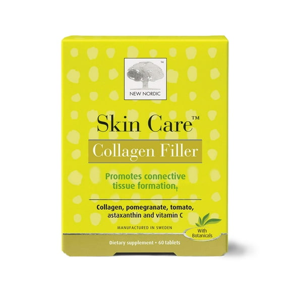 NEW NORDIC Skin Care | Collagen Filler Tablets | Marine Collagen with Vitamin C Supplement for Healthy Looking, Smoother, Plump Skin | 60 Count