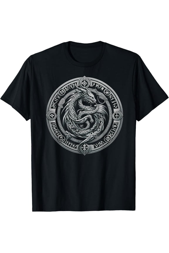NEW Nordic Dragon Mythical Viking Runes Tribal Celtic Dragon T-Shirt