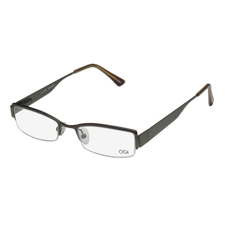 NEW OGI 3050 MENS/WOMENS DESIGNER HALF-RIM BROWN / GREEN PRESTIGIOUS DESIGNER HIP VISION CARE FRAME DEMO LENSES 48-18-140 FLEXIBLE HINGES EYEGLASSES/EYE GLASSES