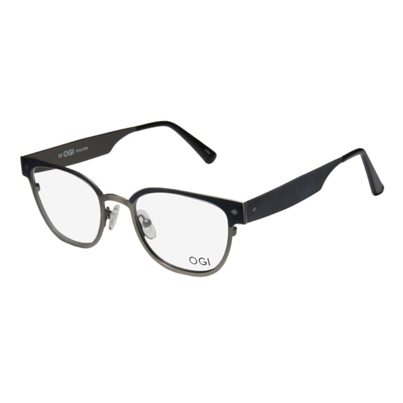 NEW OGI 4301 MENS/WOMENS DESIGNER FULL-RIM GUNMETAL / BLUE PATTERN UNIQUE SHAPE FASHION ACCESSORY SLEEK FRAME DEMO LENSES 49-20-145 EYEGLASSES/SPECTACLES