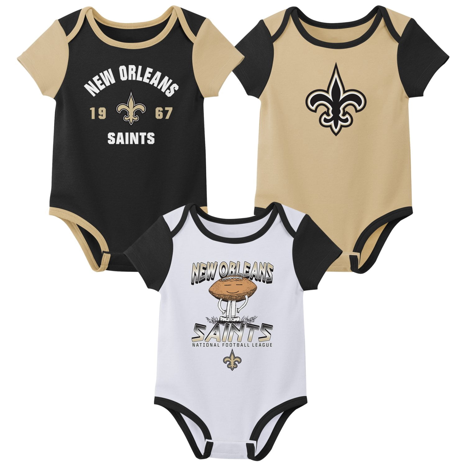 NEW ORLEANS SAINTS NFL Infant Boys 3 PackOnesie Game Day Fan Apparel