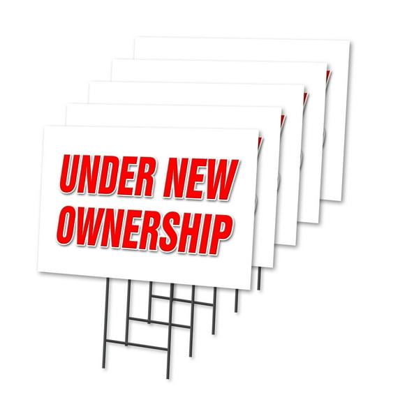 UNDER NEW OWNERSHIP 5 Pack Of 18" x 24" Yard Sign & Stake outdoor plastic window | Advertise Your Business | Stake Included Image On Both Sides | Made in The USA