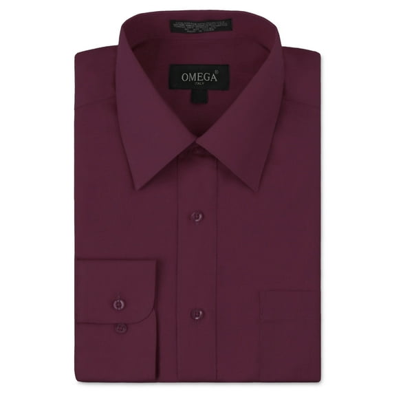 NEW Omega Italy Men's Dress Shirt Long Sleeve Solid Color Regular Fit 10 Colors (Burgundy,M (15-15½) sleeve: 32/33)