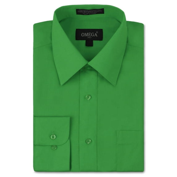 NEW Omega Italy Men's Dress Shirt Long Sleeve Solid Color Regular Fit 10 Colors (Classic Green,XL (17-17½) sleeve: 36/37)