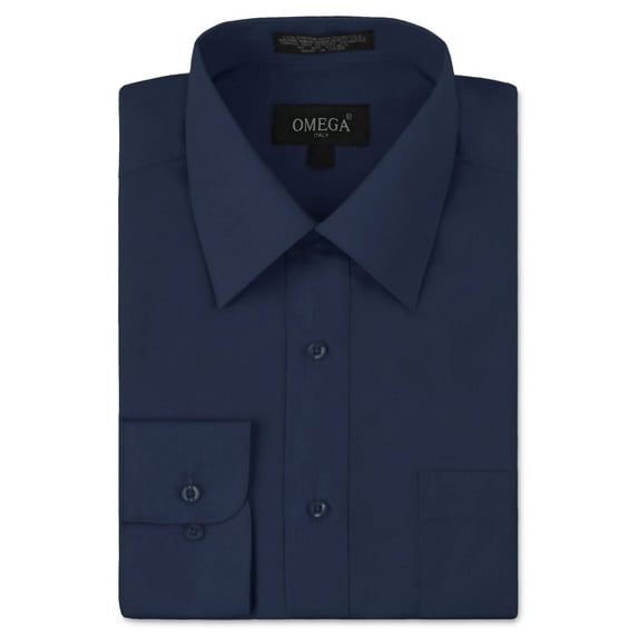 NEW Omega Italy Men's Dress Shirt Long Sleeve Solid Color Regular Fit 10 Colors (Navy,XL (17-17½) sleeve: 34/35)