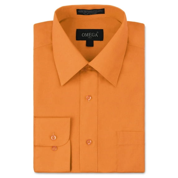 NEW Omega Italy Men's Dress Shirt Long Sleeve Solid Color Regular Fit 10 Colors (Orange,L (16-16½) sleeve: 36/37)
