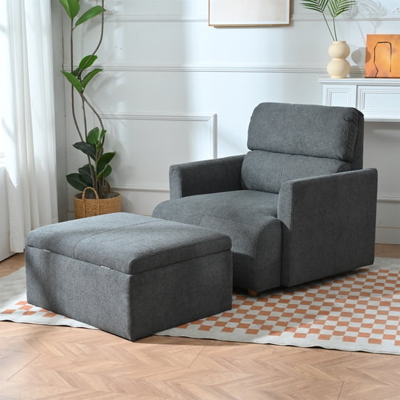 NEW Oversized Chair w/Storage Ottoman, Wide Accent Armchair Chair for Living Room, Modern Lounge Chair, Upholstered Mid-Century Reading Chair, Comfy Living Room Chair, Deep Seat Sofa Couch