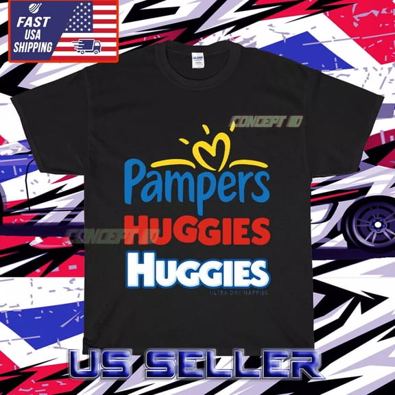 NEW PAMPERS HUGGIES DIAPERS LOGO RACING T-SHIRT UNISEX TEE FUNNY USA SIZE S-5XL