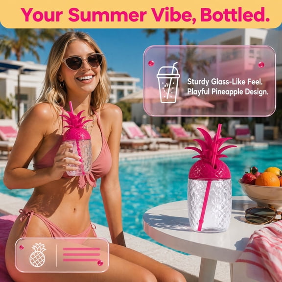 NEW PINEAPPLE CUPS Reusable Pineapple Cups With Lid And Straw For Smoothie On The Go Or Outdoor Picnic Summer Essential Drinkware
