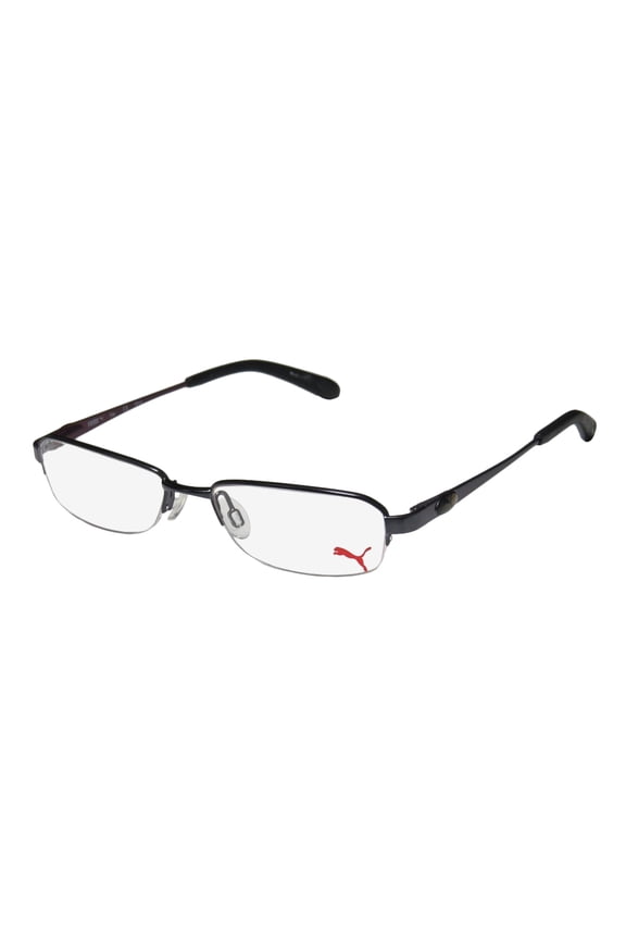 NEW PUMA 15364 GIGA MENS/WOMENS DESIGNER HALF-RIM BLACK / PLUM ADULT SIZE CASUAL VISION CARE FRAME DEMO LENSES 47-16-135 SPRING HINGES EYEGLASSES/SPECTACLES