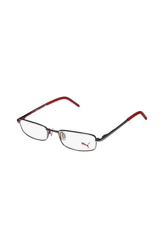 NEW PUMA 15382 MENS/WOMENS DESIGNER FULL-RIM GUNMETAL / RED SUITABLE FOR SPORTS RUNNING WORK-OUT TIGHT FRAME DEMO LENSES 49-17-135 FLEXIBLE HINGES EYEGLASSES/EYEWEAR