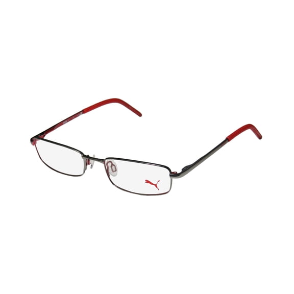 NEW PUMA 15382 MENS/WOMENS DESIGNER FULL-RIM GUNMETAL / RED SUITABLE FOR SPORTS RUNNING WORK-OUT TIGHT FRAME DEMO LENSES 49-17-135 FLEXIBLE HINGES EYEGLASSES/EYEWEAR