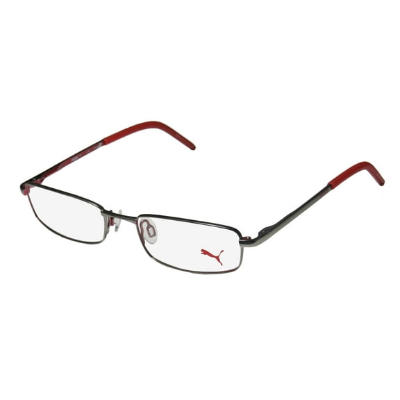 NEW PUMA 15382 MENS/WOMENS DESIGNER FULL-RIM GUNMETAL / RED SUITABLE FOR SPORTS RUNNING WORK-OUT TIGHT FRAME DEMO LENSES 49-17-135 FLEXIBLE HINGES EYEGLASSES/EYEWEAR