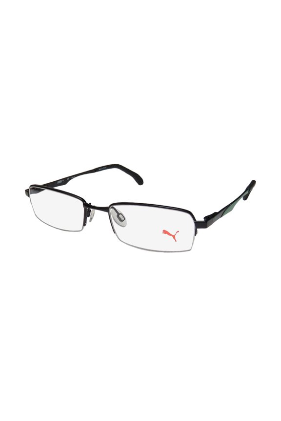 NEW PUMA 15418 MENS/WOMENS DESIGNER HALF-RIM BLACK / GREEN MODERN DURABLE FASHION ACCESSORY FRAME DEMO LENSES 48-17-140 FLEXIBLE HINGES EYEGLASSES/EYEGLASS FRAME