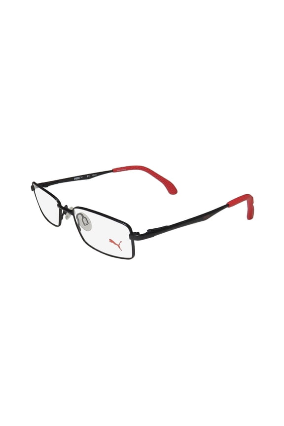 NEW PUMA 15426 MENS/WOMENS DESIGNER FULL-RIM BLACK / RED POPULAR SHAPE FULL-RIM VISION CARE FRAME DEMO LENSES 48-17-135 FLEXIBLE HINGES EYEGLASSES/EYE GLASSES
