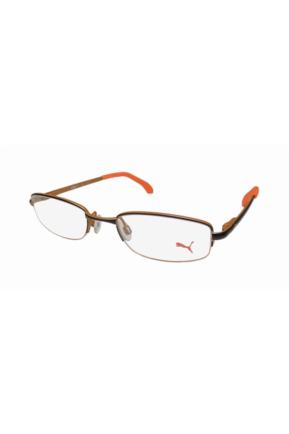 NEW PUMA 15447 MENS/WOMENS DESIGNER HALF-RIM BLACK / ORANGE STUNNING OPHTHALMIC FRAME DEMO LENSES 48-19-135 FLEXIBLE HINGES EYEGLASSES/GLASSES
