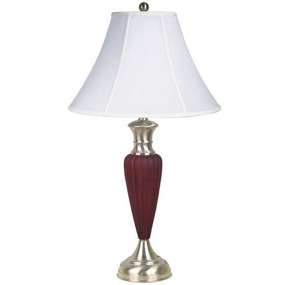 NEW Painted Cherry Finish Base, White Fabric Shade, Socket Switch, 28" Table Lamp 6232