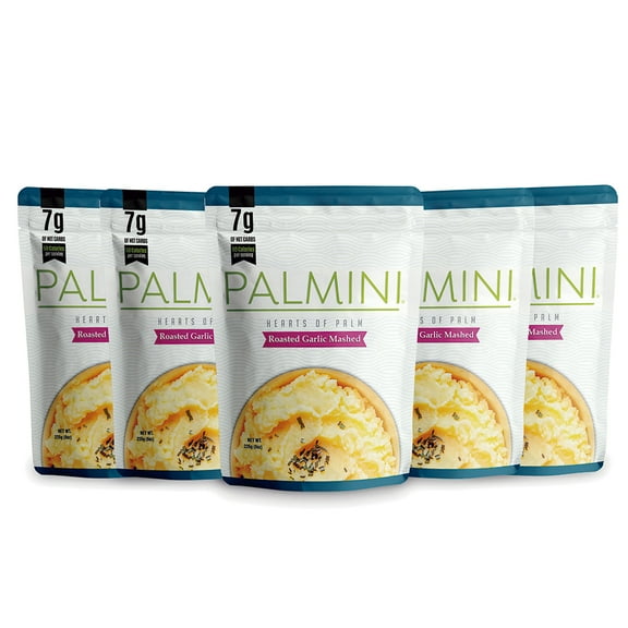 NEW!! Palmini Low Carb Roasted Garlic Mashed |7g of Net Carbs | 60 Calories Per Serving | As Seen on Shark Tank | Ready-to-Eat | (8 Ounces Pouch (Pack of 6))