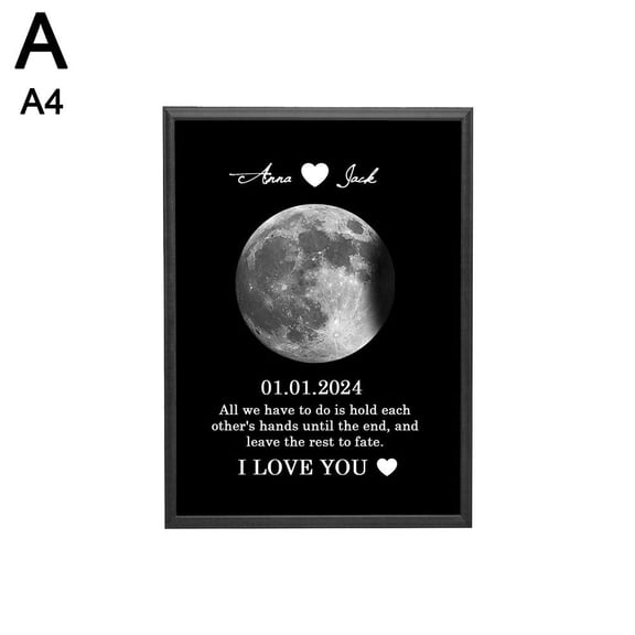 NEW_Personalized Moon Phase and Names Wooden Frame, Lunar Print Art Frame Cust SALE T7E7