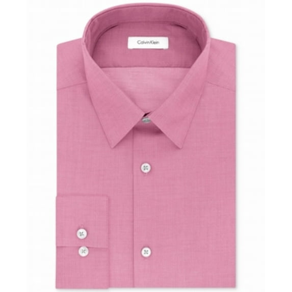 NEW Pink Mens 17 1/2 Button-Front Long-Sleeve Dress Shirt