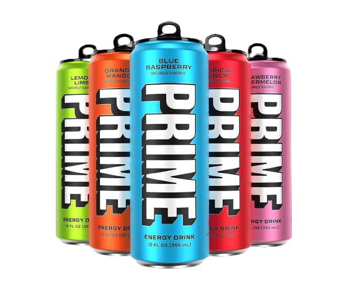 NEW Prime Hydration Drink Energy Cans 5 Flavor Variety Sampler Pack! -  200mg Caffeine, Zero Sugar, 300mg Electrolytes, Vegan - (12 Fl Oz Cans) 
