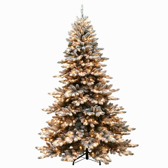 NEW! Puleo Intl. 6.5' ROYAL MAJESTIC Spruce Green Tree Flocked with 500 Warm White LED PRE-ATTACHED lights