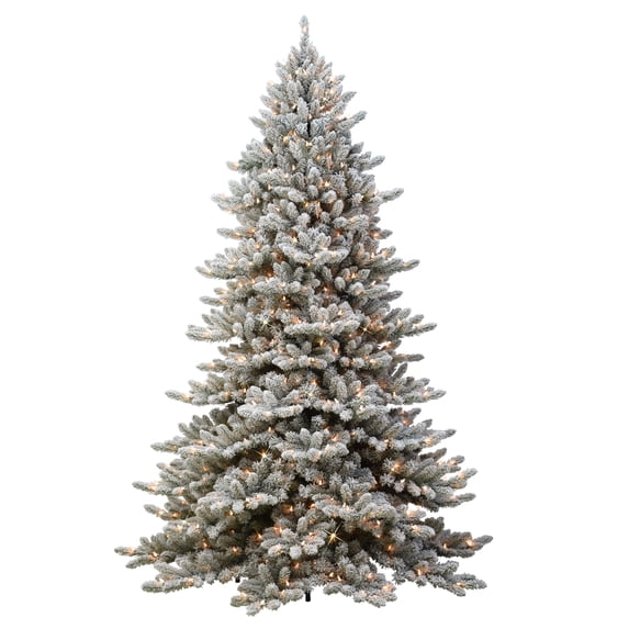 NEW! Puleo Intl. 7.5' ROYAL MAJESTIC Fraser Fir Flocked Green Tree with MEMORY TIPS and SURE-LIT POLE with 600 UL-Listed PRE-ATTACHED Lights