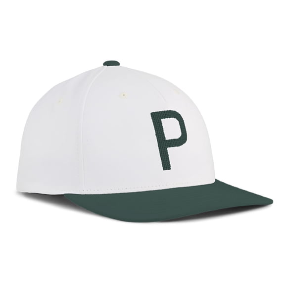 PUMA Golf Crafted P Snapback Hat Adjustable Performance, Warm White/Dark Myrtle -