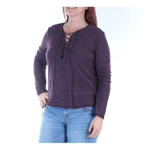 NEW Purple Women's Size Large L Lace-Up Textured Knit Top 323