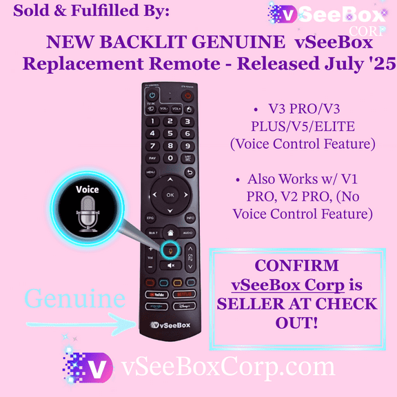 NEW RELEASE vSeeBox BACKLIT VOICE CONTROL REPLACEMENT REMOTE | V3 PRO | V3 PLUS | V5 PRO | ELITE & PARTIAL V1, V2