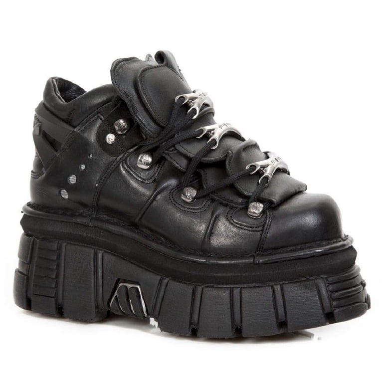 NEW ROCK 106-S29 TOWER SHOES Metallic Black Leather Biker Punk