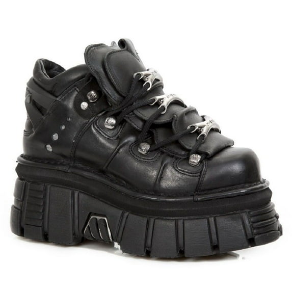 NEW ROCK 106-S29 TOWER SHOES Metallic Black Leather Biker Punk Gothic Boots 37