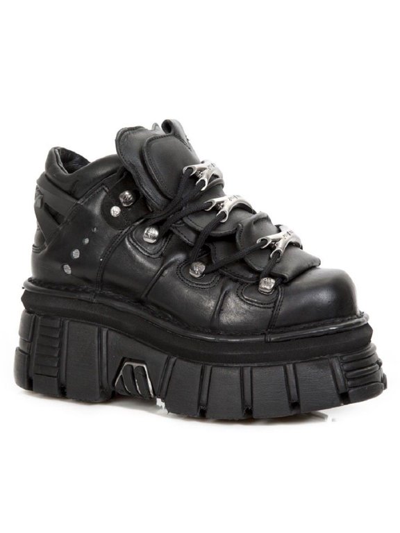 106-S29 TOWER SHOES Metallic Black Leather Biker Punk Gothic Boots 44