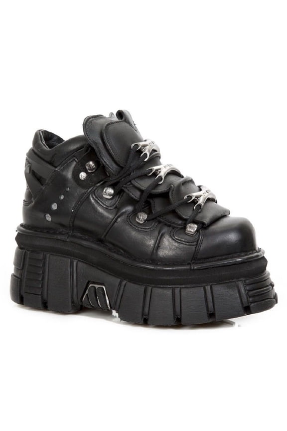 106-S29 TOWER SHOES Metallic Black Leather Biker Punk Gothic Boots 44