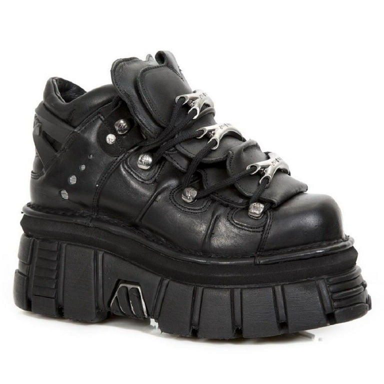 NEW ROCK 106-S29 TOWER SHOES Metallic Black Leather Biker Punk