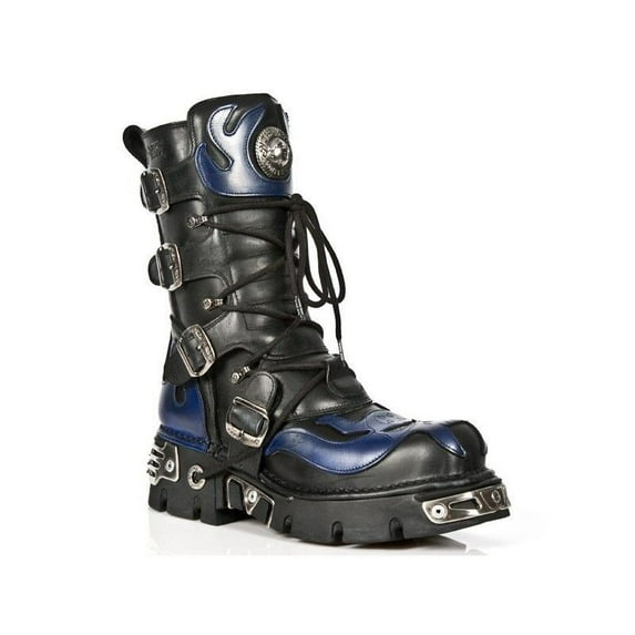 NEW ROCK 107-C5 Unisex Boots Black Blue Leather Skull Devil Gothic Punk Biker 44