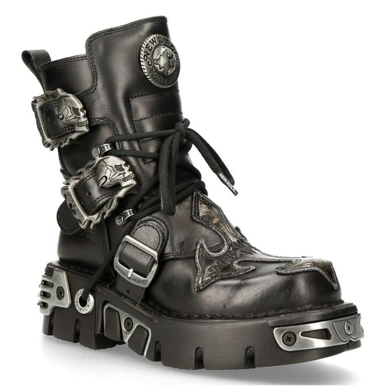 NEW ROCK 407-S1 Silver Cross BOOTS Black Leather Gothic Punk