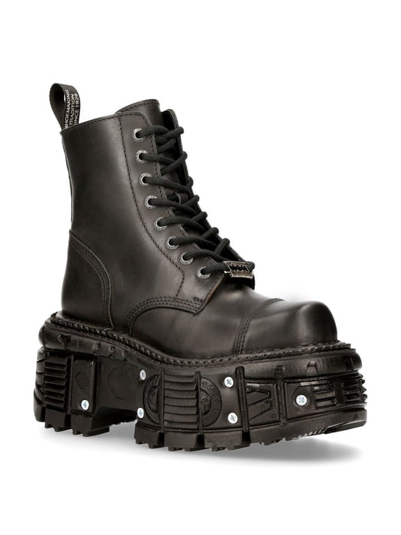 BOOTS TANK083-C1 Real Leather Combat Black Platform Biker Military Shoe 44