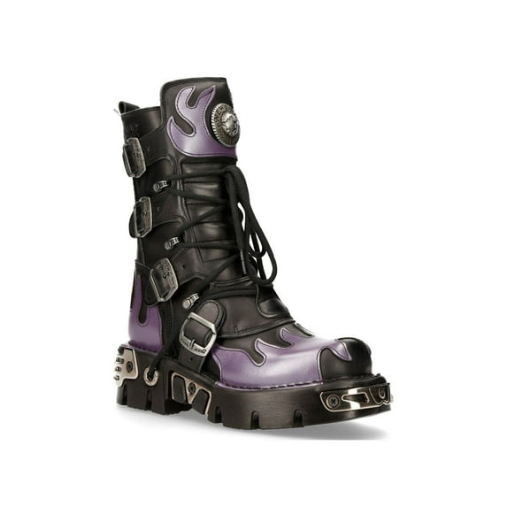 NEW ROCK M-591-S5 PURPLE FLAME PUNK BOOTS Black Leather Gothic Heavy Biker 40
