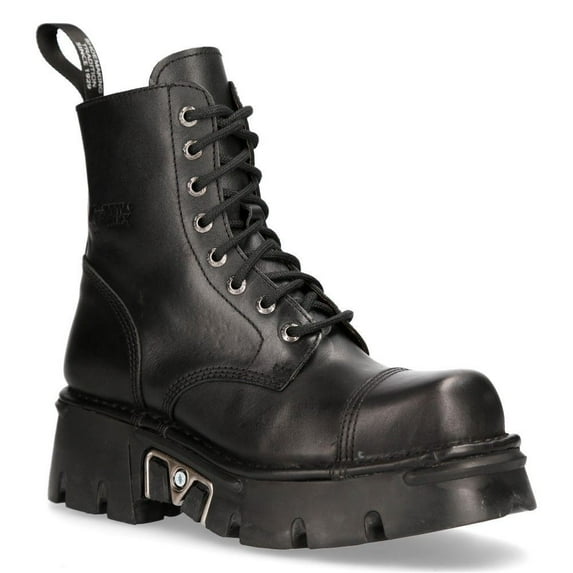 NEW ROCK M-NEWMILI083-S19 COMBAT BOOTS Black Leather Military Biker Shoes 44