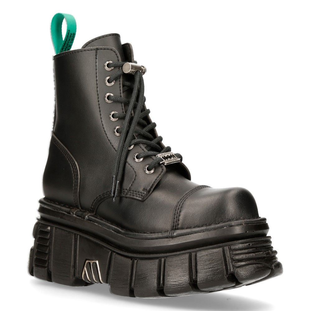 M-NEWMILI083-VS2 VEGAN BOOTS Combat Black Leather Platform Biker Shoes 43