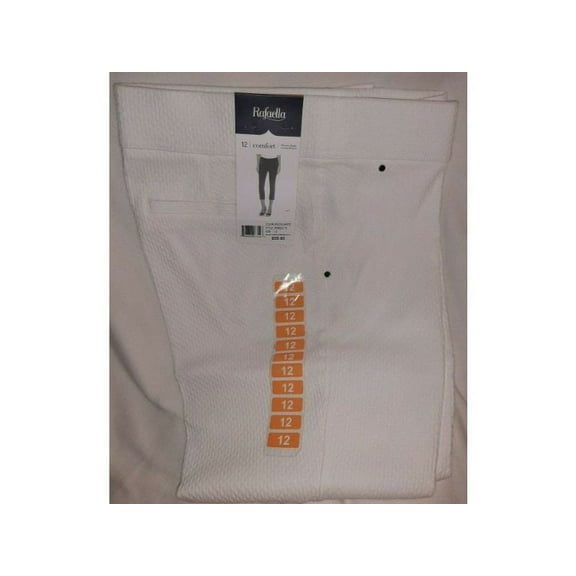 Rafaella Women's Pull On Comfort Capri Pants, Faux Pockets, Ankle Slit (Snow White, 12)