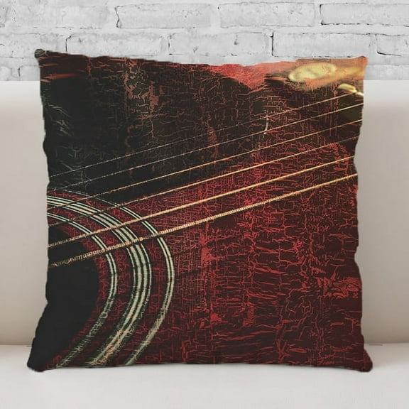 NEW!! Red Guitar Throw Pillow. No Zipper. Prefilled. Made in the USA.