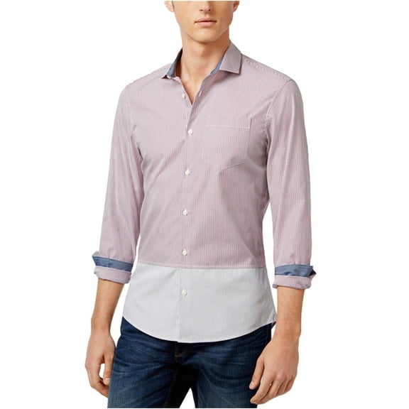 NEW Red Mens Size Large L Stripe Slim Button Down Shirt